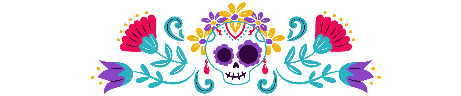 Suga skull cartoon with colorful flowers